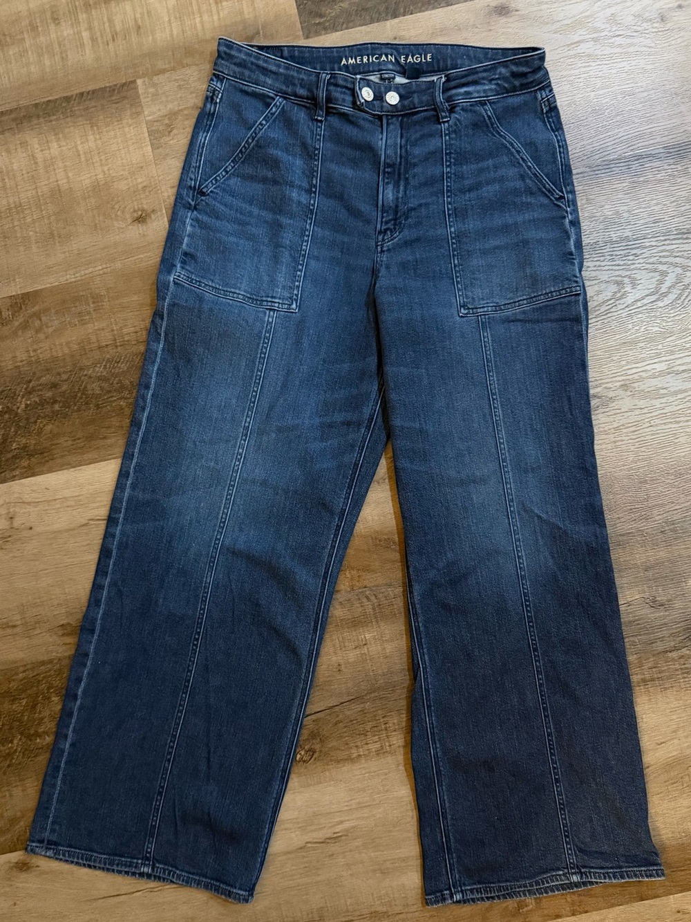 American Eagle Outfitters Stretch Super High-Rise Baggy Wide Leg Jeans Size 12 R - Picture 10 of 13